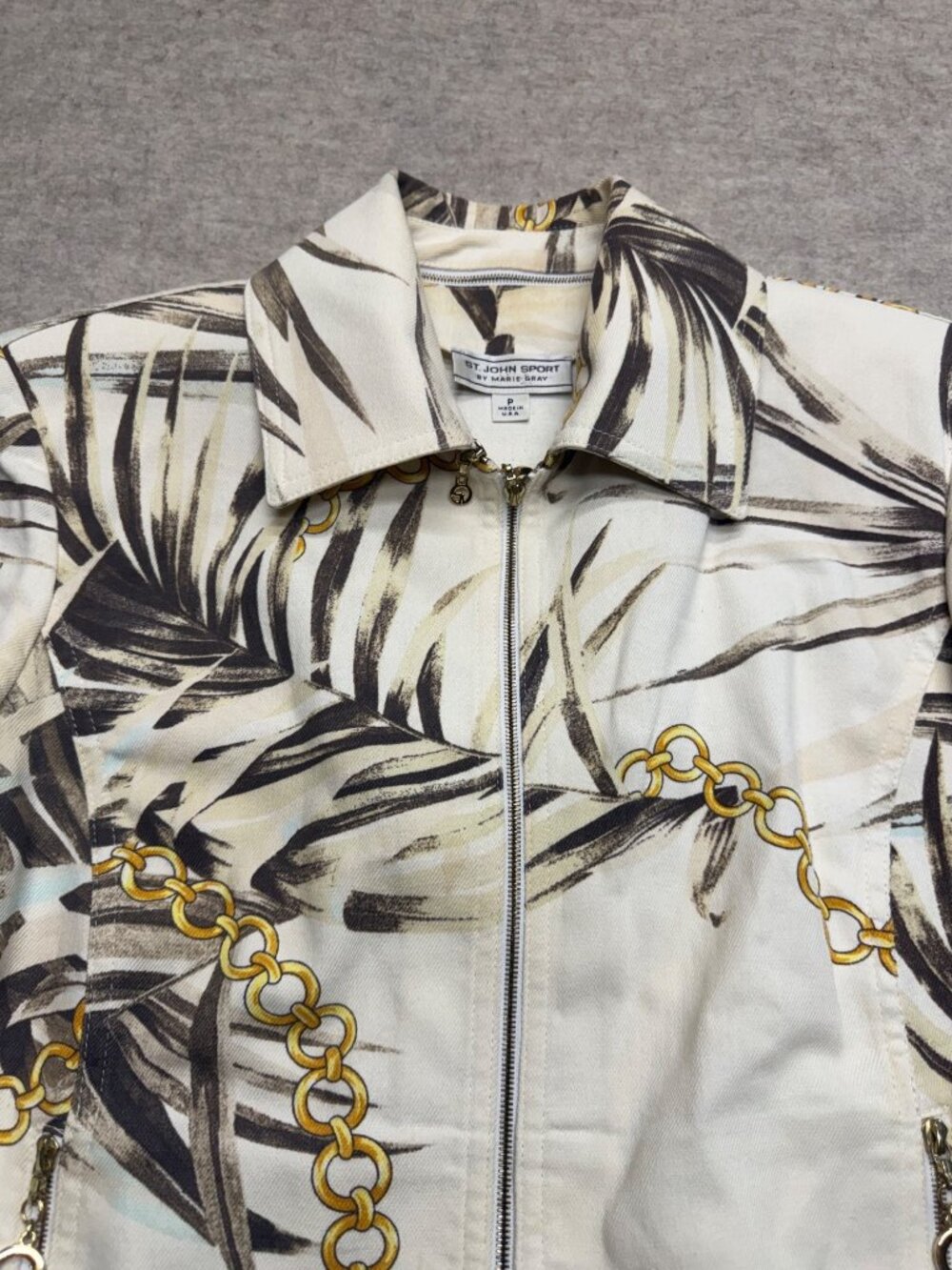 St. John Sport By Marie Gray Canvas Tropical Zip Up Jacket Size Petite - Picture 2 of 10